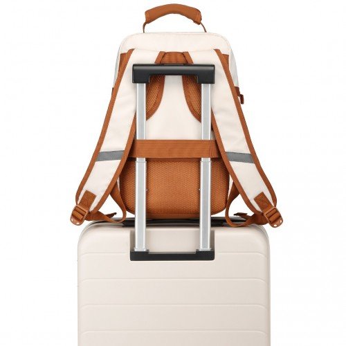 EM2365 - Kono Lightweight Cabin Bag Water - Resistant Soft Polyester Functional Travel Business Backpack - Beige And Brown - GlenGiftsuk