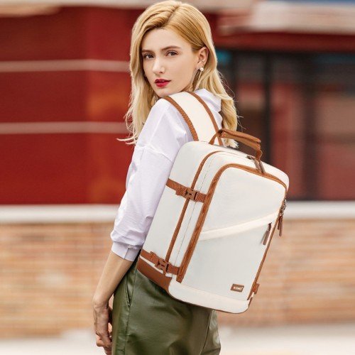 EM2365 - Kono Lightweight Cabin Bag Water - Resistant Soft Polyester Functional Travel Business Backpack - Beige And Brown - GlenGiftsuk