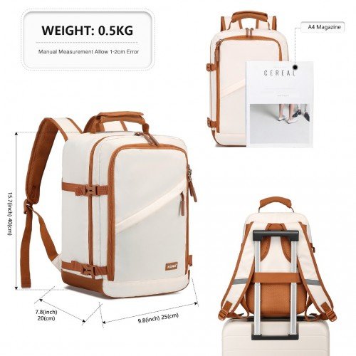 EM2365 - Kono Lightweight Cabin Bag Water - Resistant Soft Polyester Functional Travel Business Backpack - Beige And Brown - GlenGiftsuk