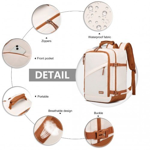 EM2365 - Kono Lightweight Cabin Bag Water - Resistant Soft Polyester Functional Travel Business Backpack - Beige And Brown - GlenGiftsuk