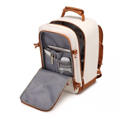 EM2365 - Kono Lightweight Cabin Bag Water - Resistant Soft Polyester Functional Travel Business Backpack - Beige And Brown - GlenGiftsuk