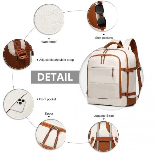 EM2413 - Kono Premium Carry - On Travel Backpack with Suitcase - Style Opening Multi - Level High - Capacity Cabin Bag - Beige And Brown - GlenGiftsuk