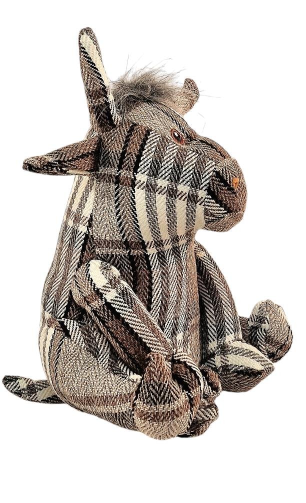 Grey Fabric Tartan Bull Doorstop 30cm - GlenGiftsuk