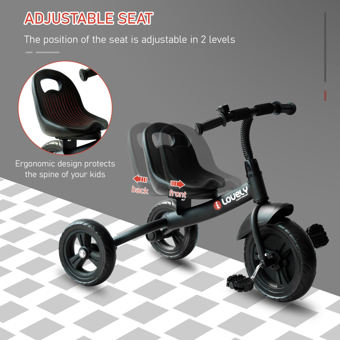 HOMCOM Baby Kids Children Toddler Tricycle Ride on 3 Wheels Bike (Black) - GlenGiftsuk