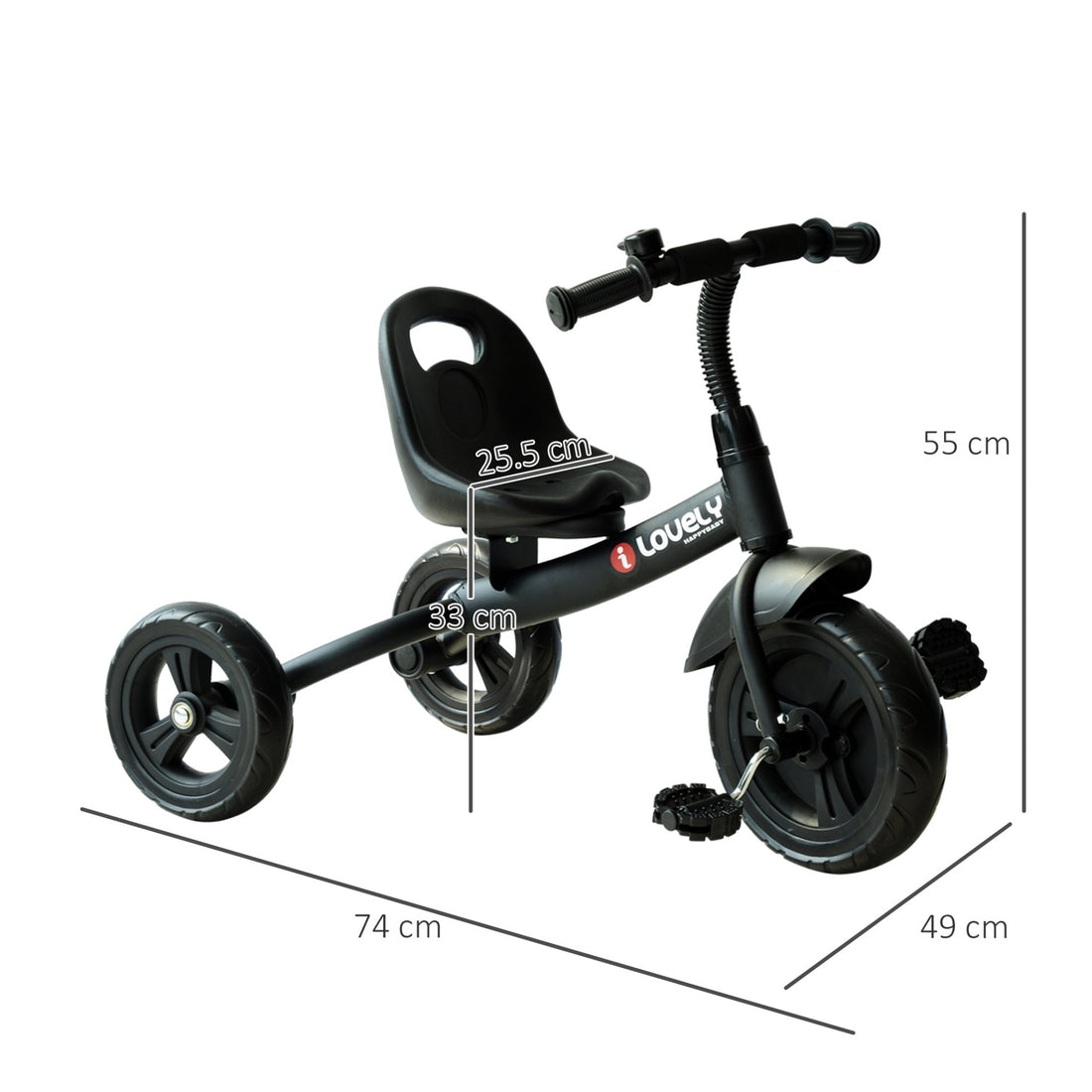 HOMCOM Baby Kids Children Toddler Tricycle Ride on 3 Wheels Bike (Black) - GlenGiftsuk