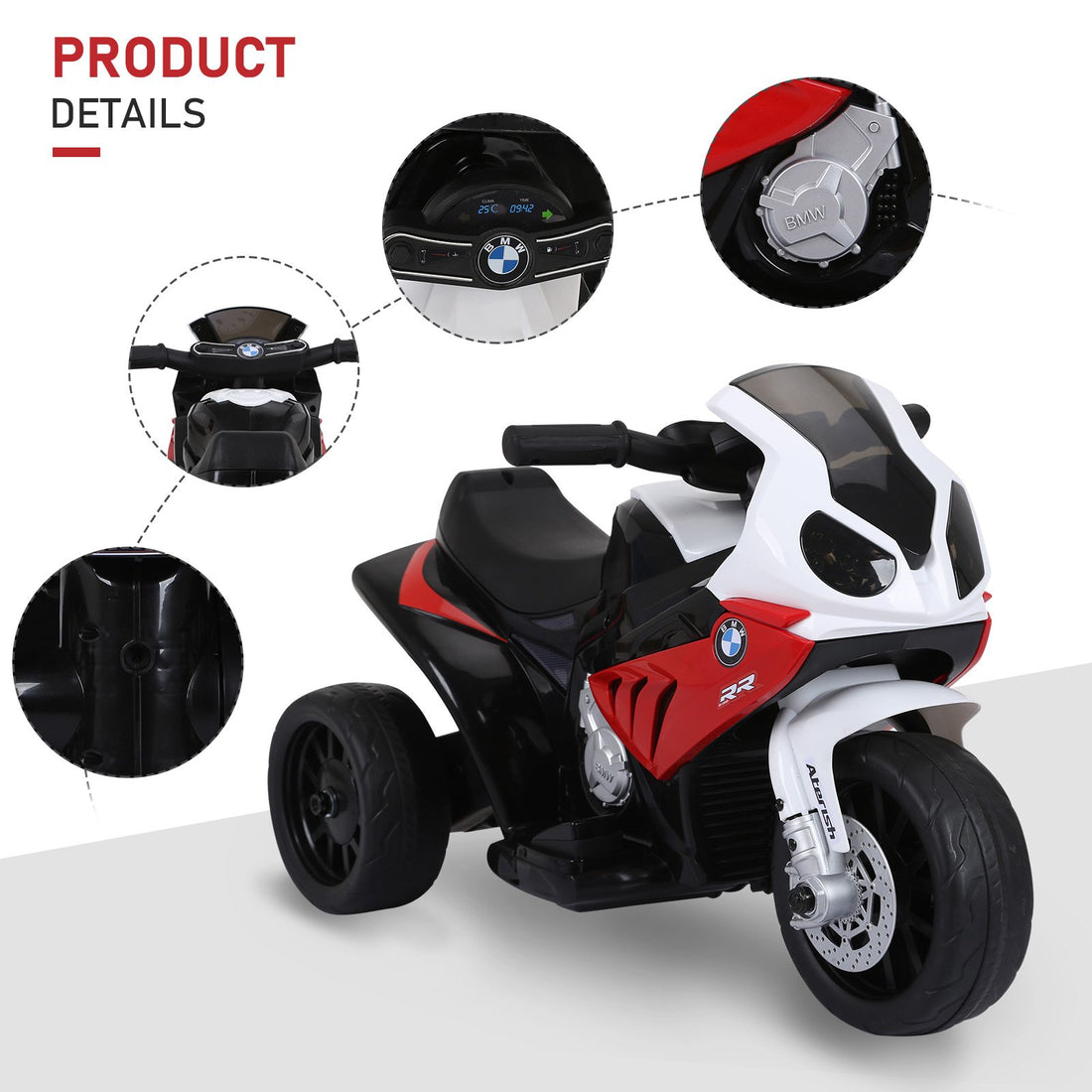 HOMCOM Compatible for Kids 3 Wheel Electric Motorbike Ride on Motorcycle w/ Headlights Music Battery Powered Play Bike 6V Red BMW S1000RR - GlenGiftsuk