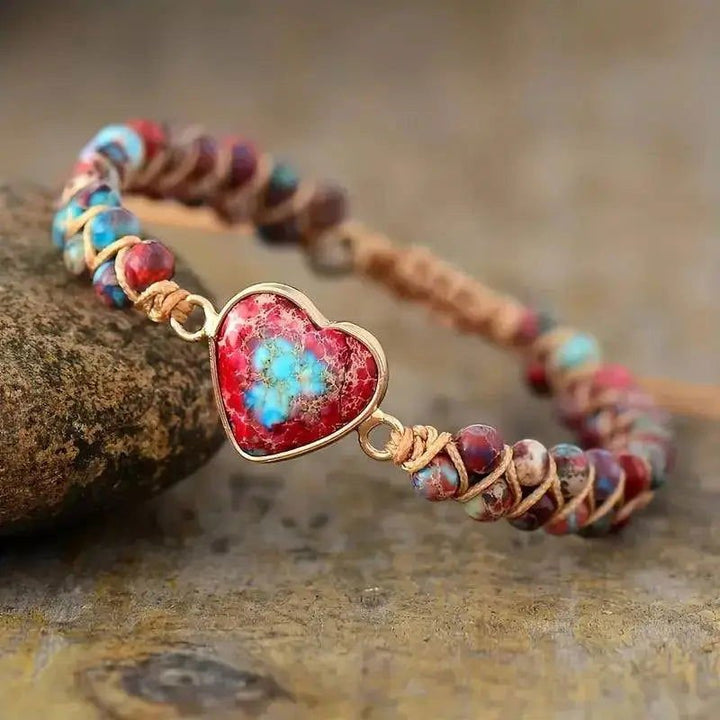 Imperial Jasper Heart Charm Macrame Bracelet - GlenGiftsuk