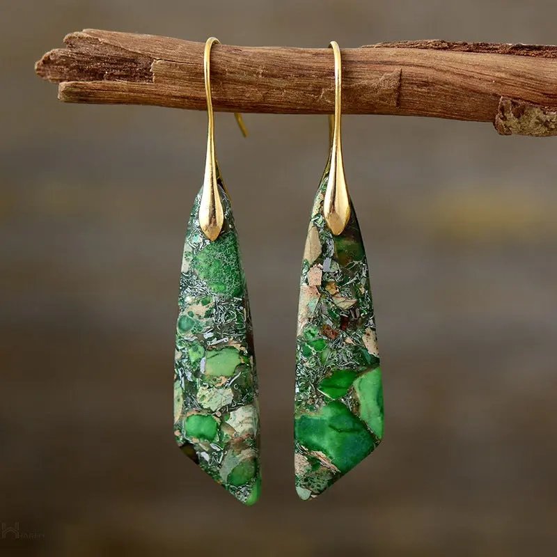 Imperial Jasper Stones Earring - Green - GlenGiftsuk