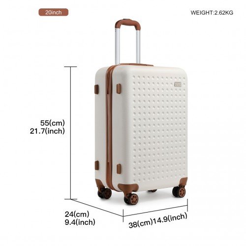 K2394L+EA2212 - Kono 20 Inch ABS Carry On Cabin Suitcase 3 Piece Travel Set with Weekend and Toiletry Bag - Cream - GlenGiftsuk