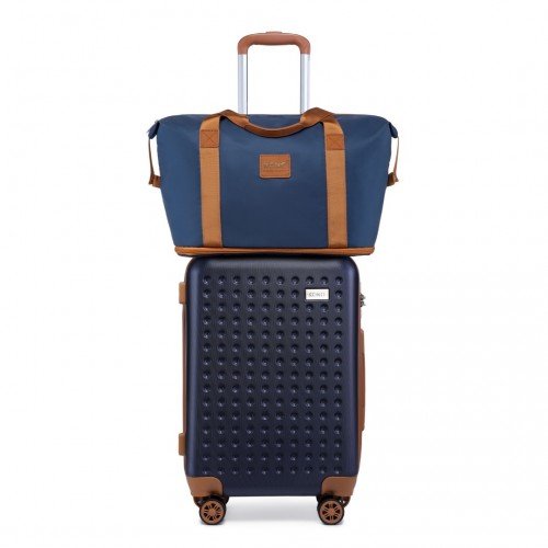 K2394L+EA2212 - Kono 20 Inch ABS Carry On Cabin Suitcase 3 Piece Travel Set with Weekend and Toiletry Bag - Navy - GlenGiftsuk