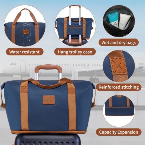 K2394L+EA2212 - Kono 20 Inch ABS Carry On Cabin Suitcase 3 Piece Travel Set with Weekend and Toiletry Bag - Navy - GlenGiftsuk