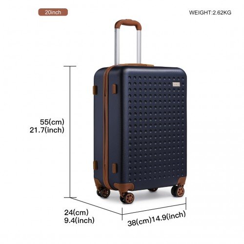 K2394L+EA2212 - Kono 20 Inch ABS Carry On Cabin Suitcase 3 Piece Travel Set with Weekend and Toiletry Bag - Navy - GlenGiftsuk