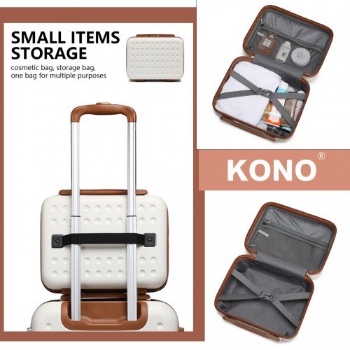 K2394L+EA2212 - Kono 20 Inch ABS Carry On Cabin Suitcase 4 Piece Travel Set Included Vanity Case And Weekend Bag and Toiletry Bag - Cream - GlenGiftsuk