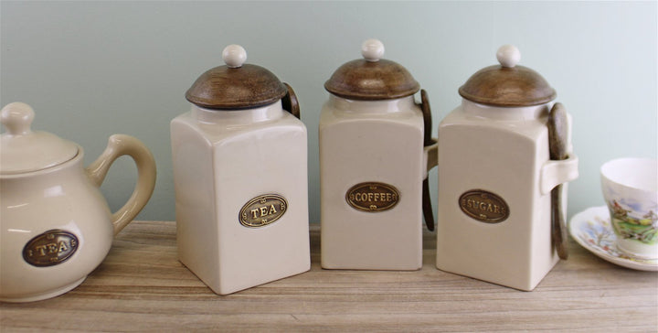 Large Tea, Coffee & Sugar Canisters With Spoons - GlenGiftsuk