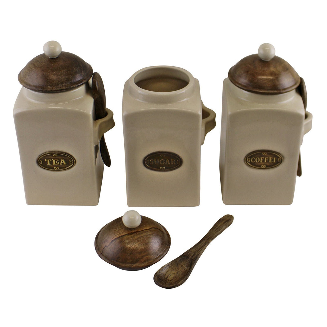 Large Tea, Coffee & Sugar Canisters With Spoons - GlenGiftsuk