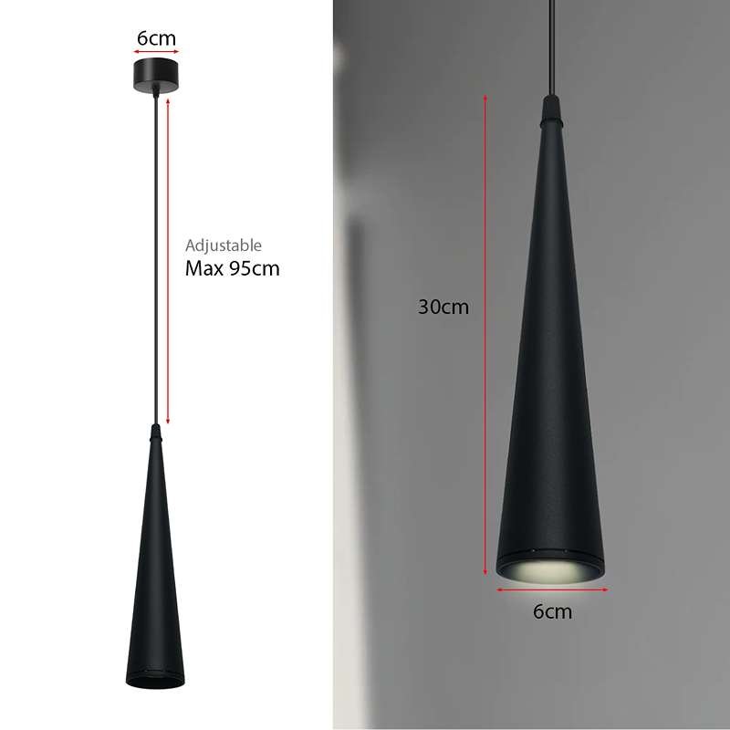 Long Cone Pendant Light Black Tube Conical Ceiling Hanging Light ~4594 - GlenGiftsuk