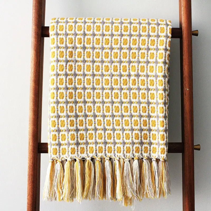 Pastoral Style Yellow Knitted Woolen Blanket - GlenGiftsuk