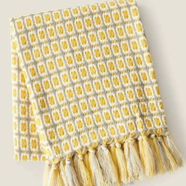 Pastoral Style Yellow Knitted Woolen Blanket - GlenGiftsuk