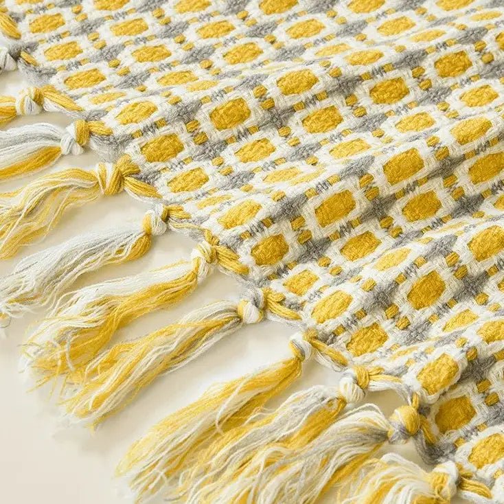 Pastoral Style Yellow Knitted Woolen Blanket - GlenGiftsuk