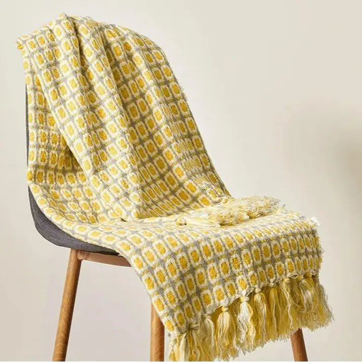 Pastoral Style Yellow Knitted Woolen Blanket - GlenGiftsuk