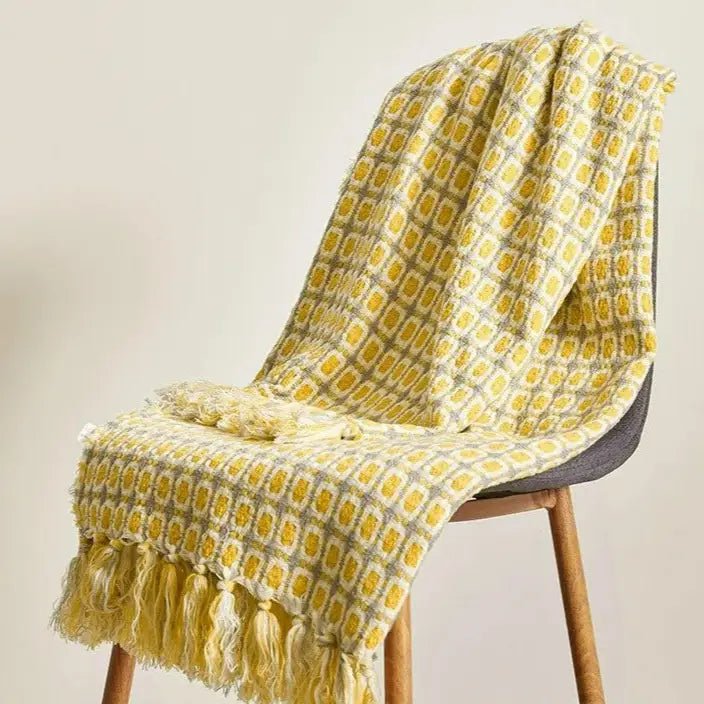 Pastoral Style Yellow Knitted Woolen Blanket - GlenGiftsuk