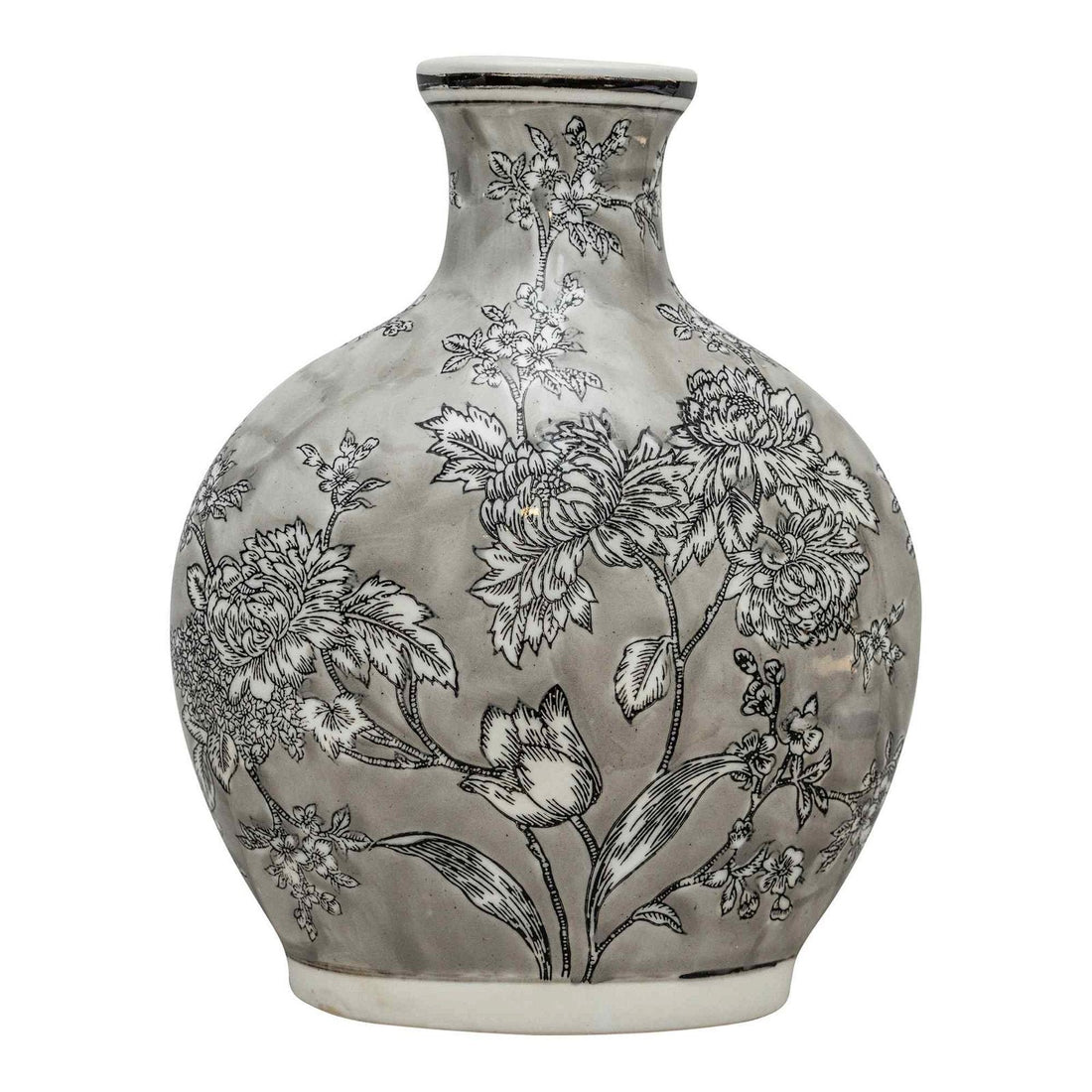 Peony Grey & White Bottle Vase - GlenGiftsuk