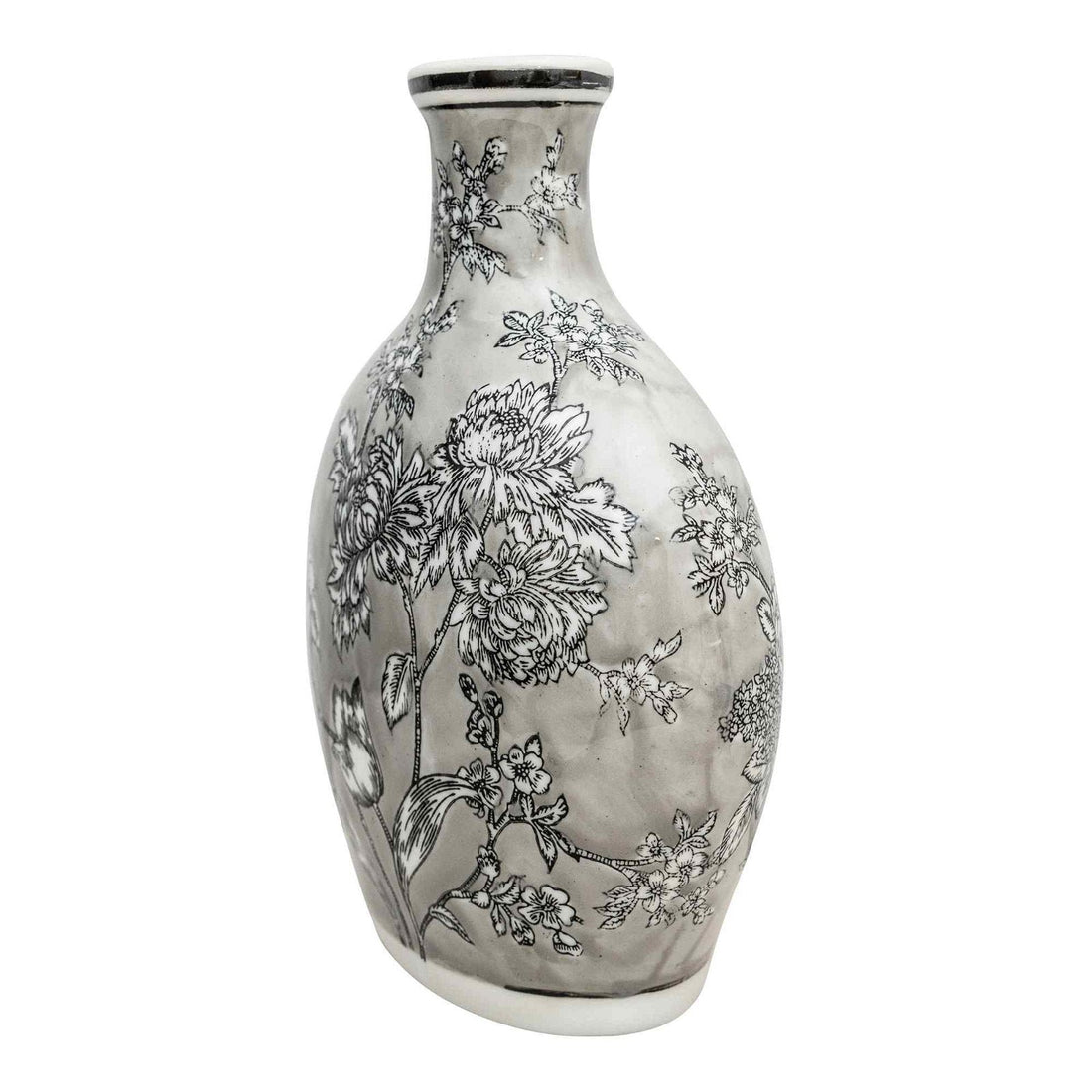 Peony Grey & White Bottle Vase - GlenGiftsuk