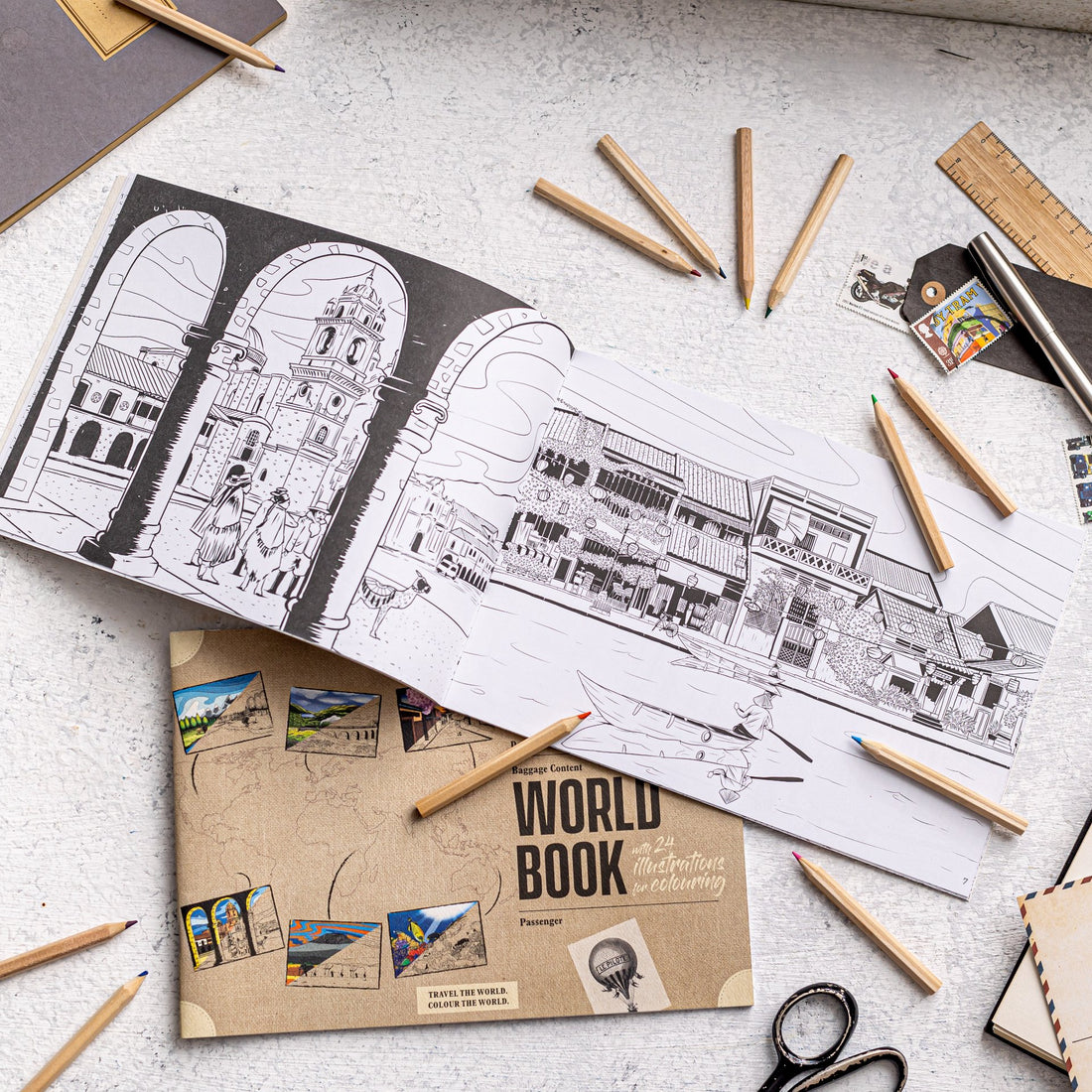 Recycled Paper World Travel Colouring Book - GlenGiftsuk