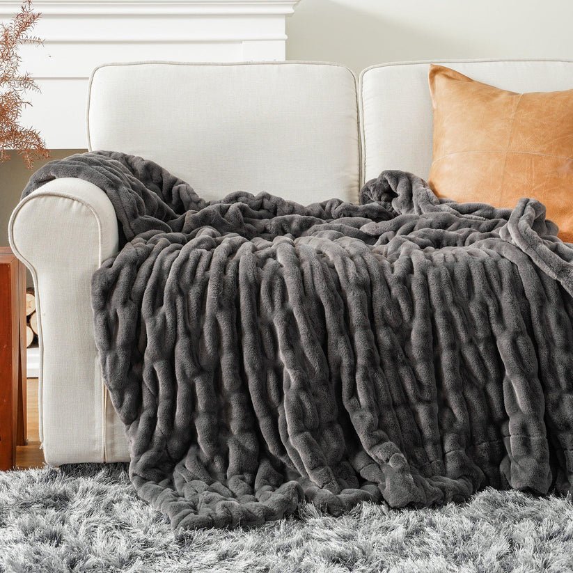 Reversible Rabbit Fur Blanket - GlenGiftsuk