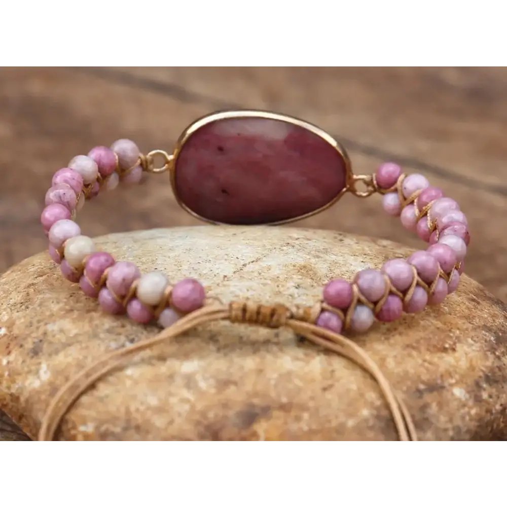 Rhodonite Hand Woven Bracelet - GlenGiftsuk