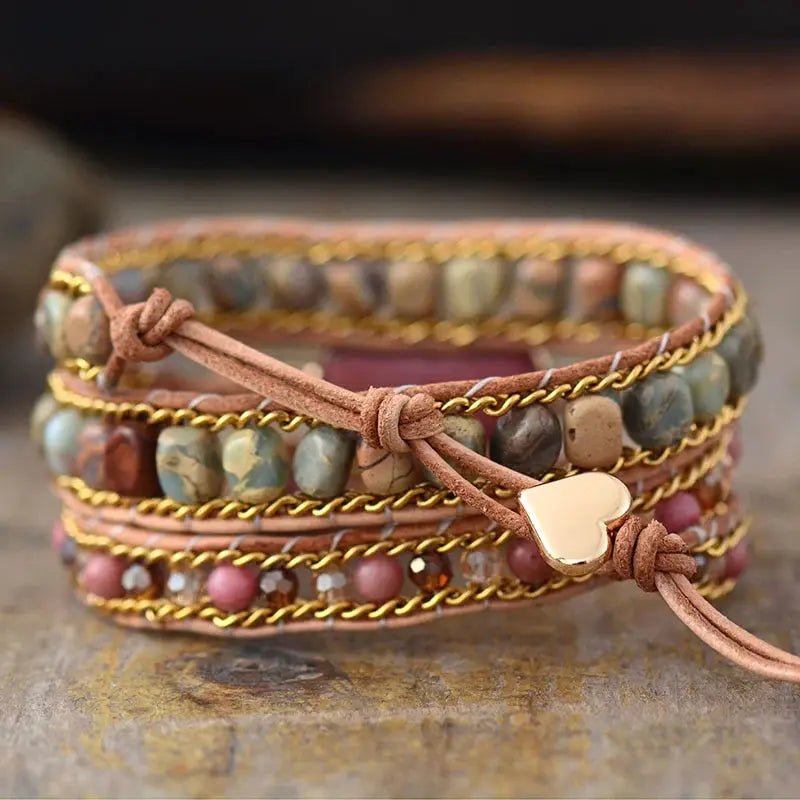 Rhodonite Heart Wrap Bracelet - GlenGiftsuk