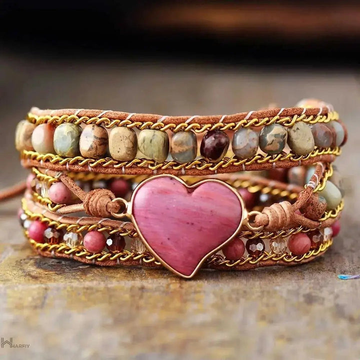 Rhodonite Heart Wrap Bracelet - GlenGiftsuk