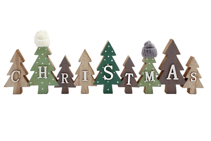 Row of Christmas Trees Decoration With Hats Green - GlenGiftsuk