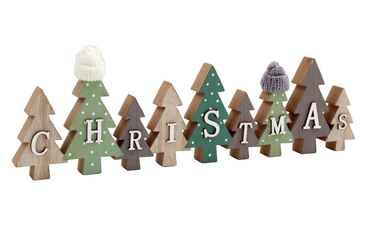 Row of Christmas Trees Decoration With Hats Green - GlenGiftsuk