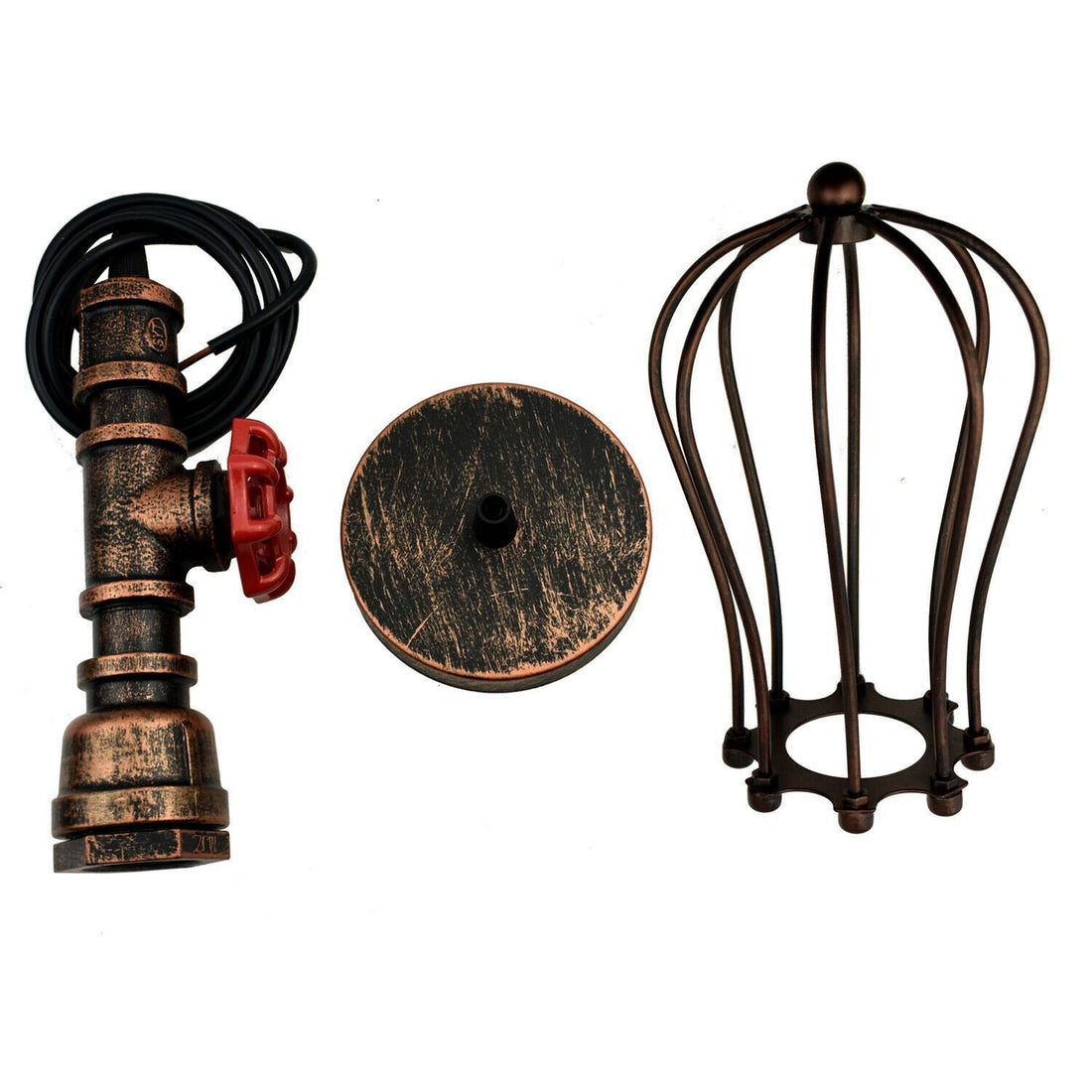 Rustic Red Pendant Light Steampunk Pipe Light Balloon Cage Lamp Hanging Indoor Light Fitting For Kitchen, Living room~1194 - GlenGiftsuk