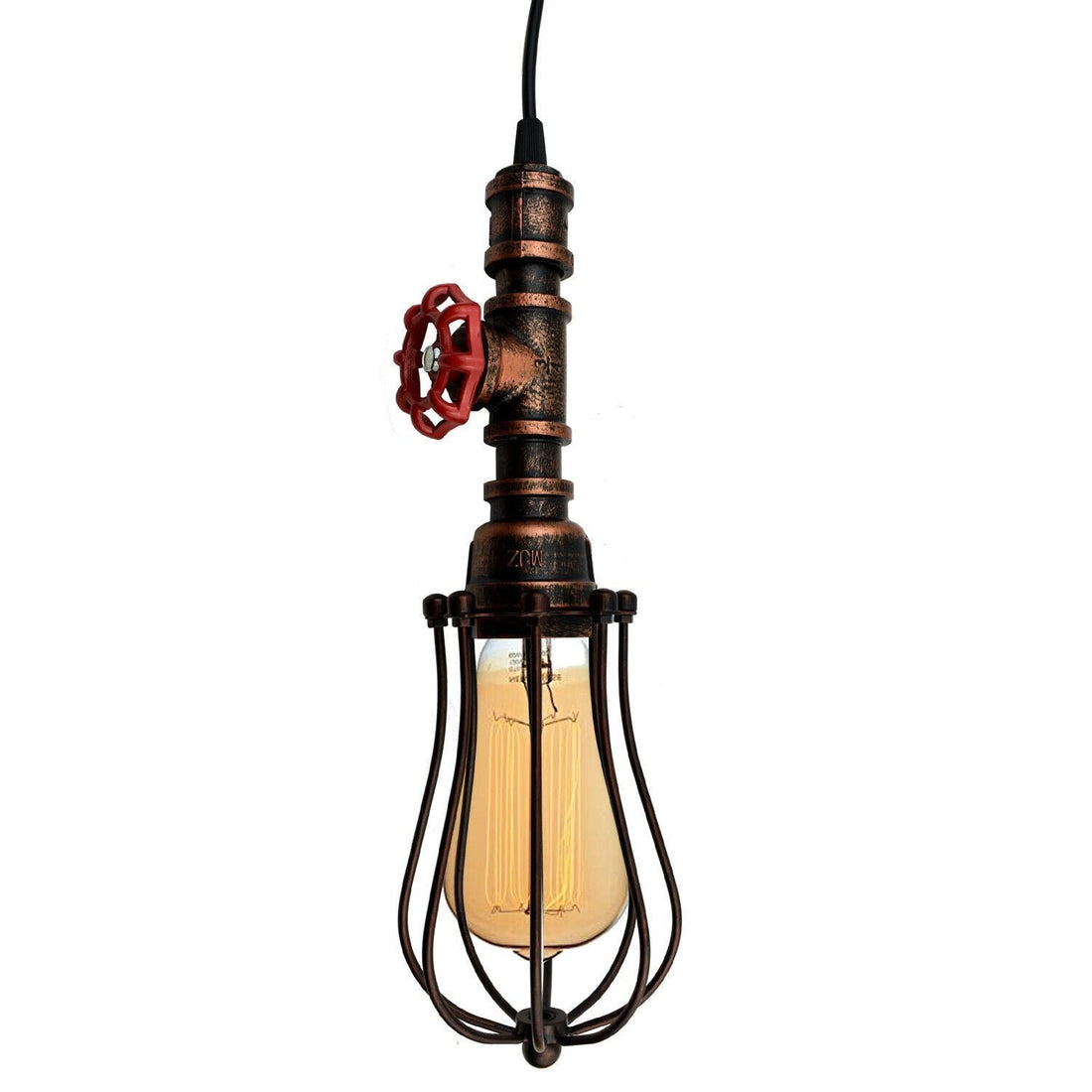 Rustic Red Pendant Light Steampunk Pipe Light Balloon Cage Lamp Hanging Indoor Light Fitting For Kitchen, Living room~1194 - GlenGiftsuk