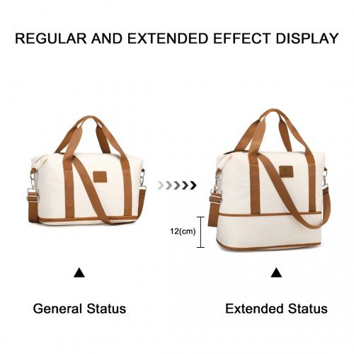 S2366 - 36L Expandable Water - Resistant Travel Tote Set with Cosmetic Pouch Versatile Carry - On Duffel Bag - Beige And Brown - GlenGiftsuk