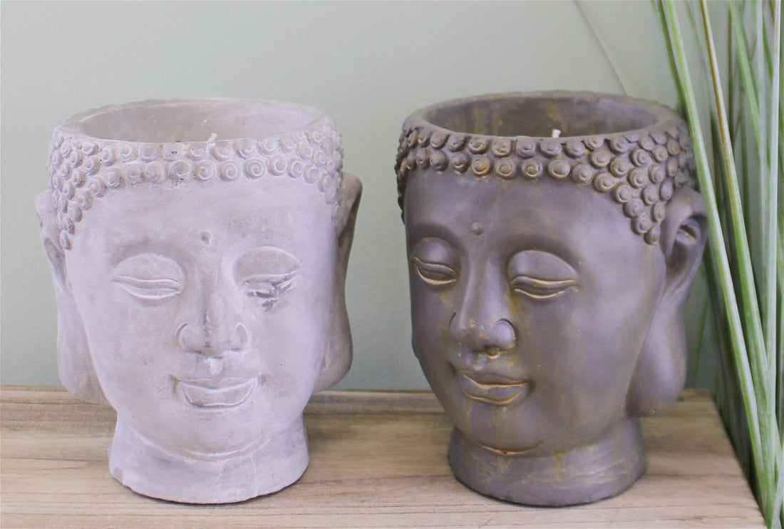 Set of 2 Large Cement Buddha Design Candles - GlenGiftsuk