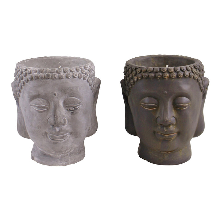 Set of 2 Large Cement Buddha Design Candles - GlenGiftsuk