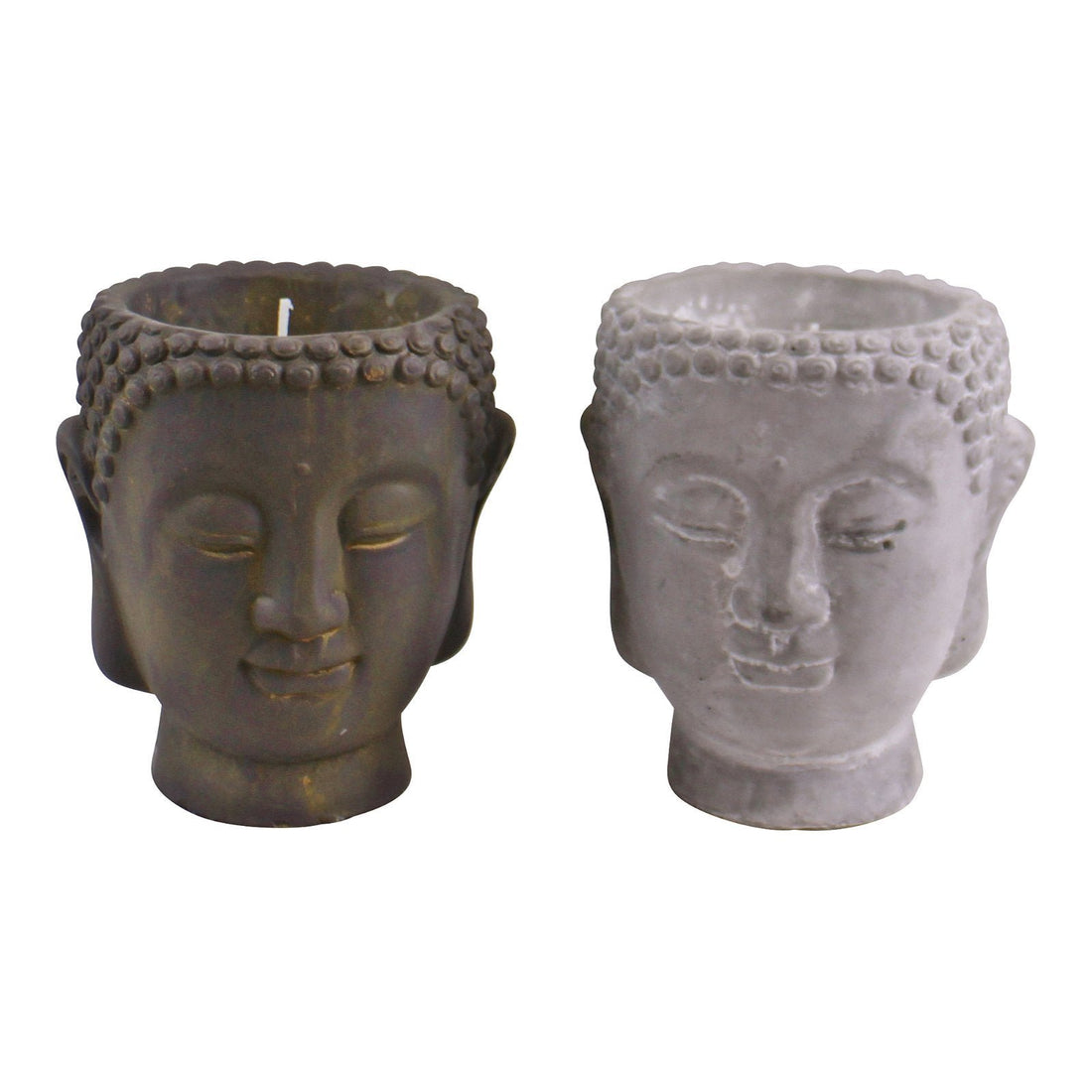 Set of 2 Medium Cement Buddha Design Candles - GlenGiftsuk