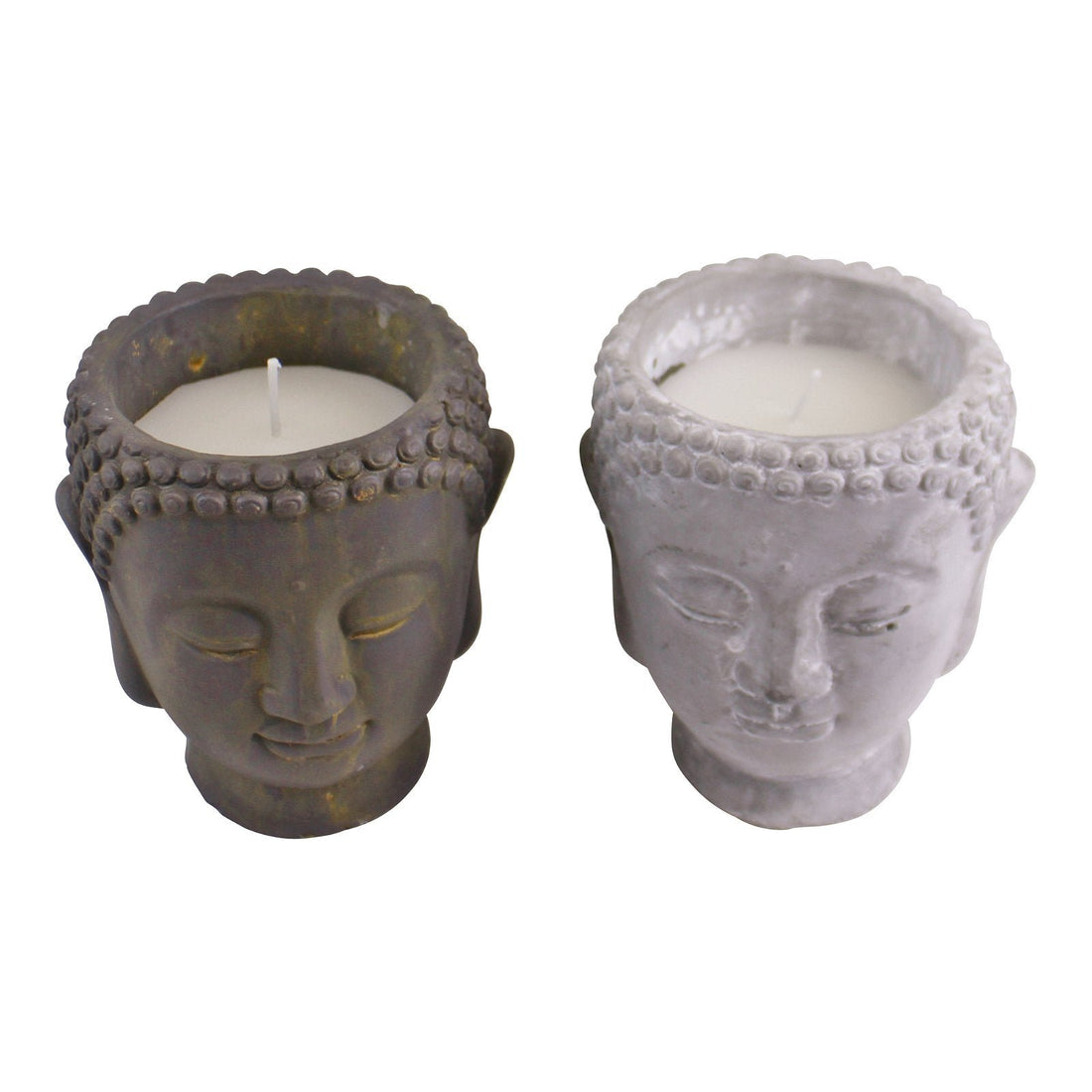 Set of 2 Medium Cement Buddha Design Candles - GlenGiftsuk