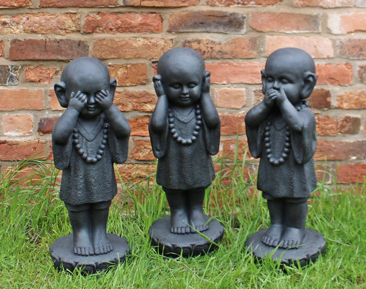 Set Of 3 Stone Effect See No Evil, Hear No Evil, Speak No Evil Monks - GlenGiftsuk