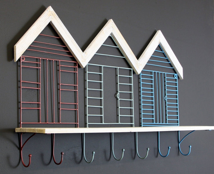 Set Of 7 Beach Hut Wall Hooks With Shelf - GlenGiftsuk