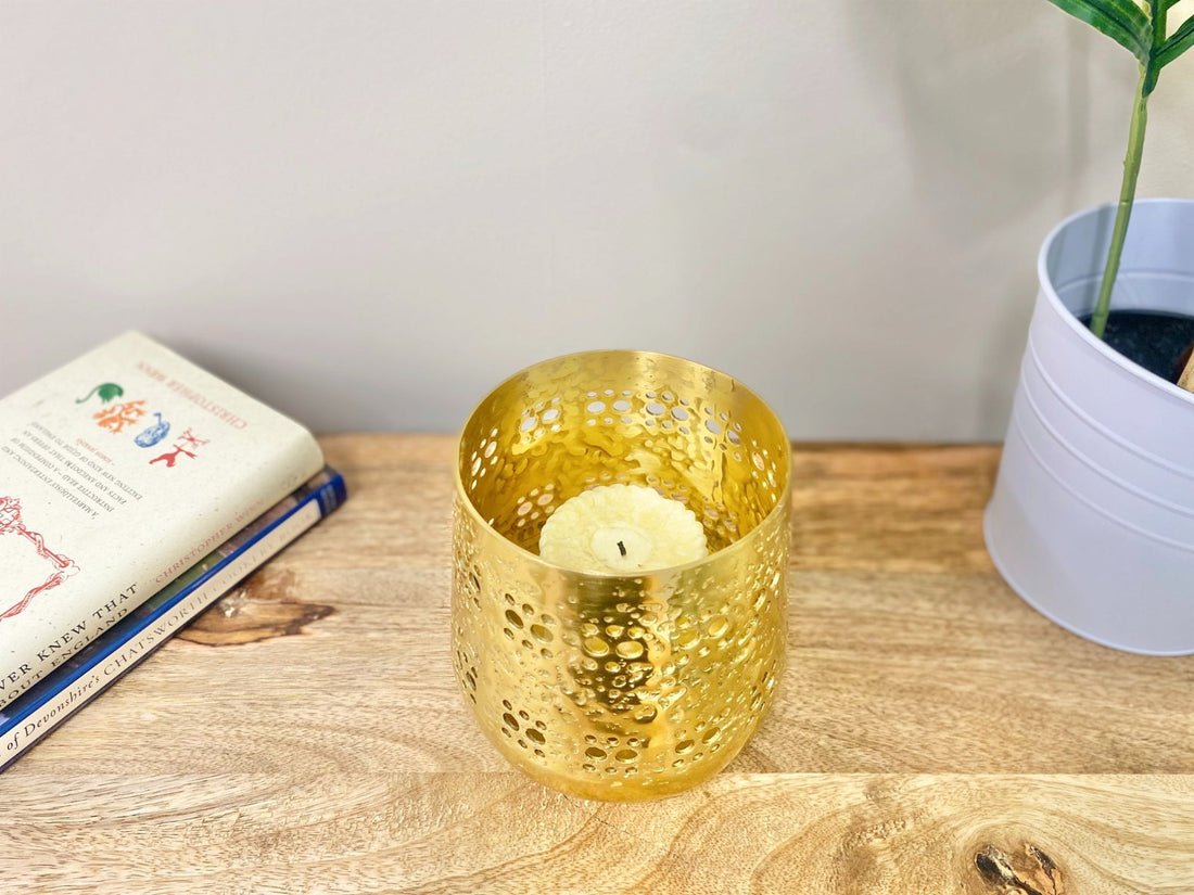 Small Gold Candle Pot 13.5cm - GlenGiftsuk