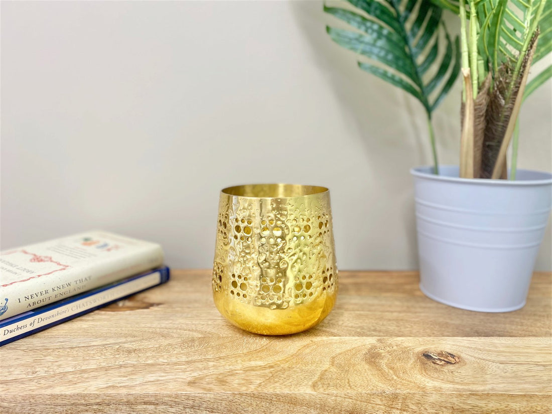 Small Gold Candle Pot 13.5cm - GlenGiftsuk