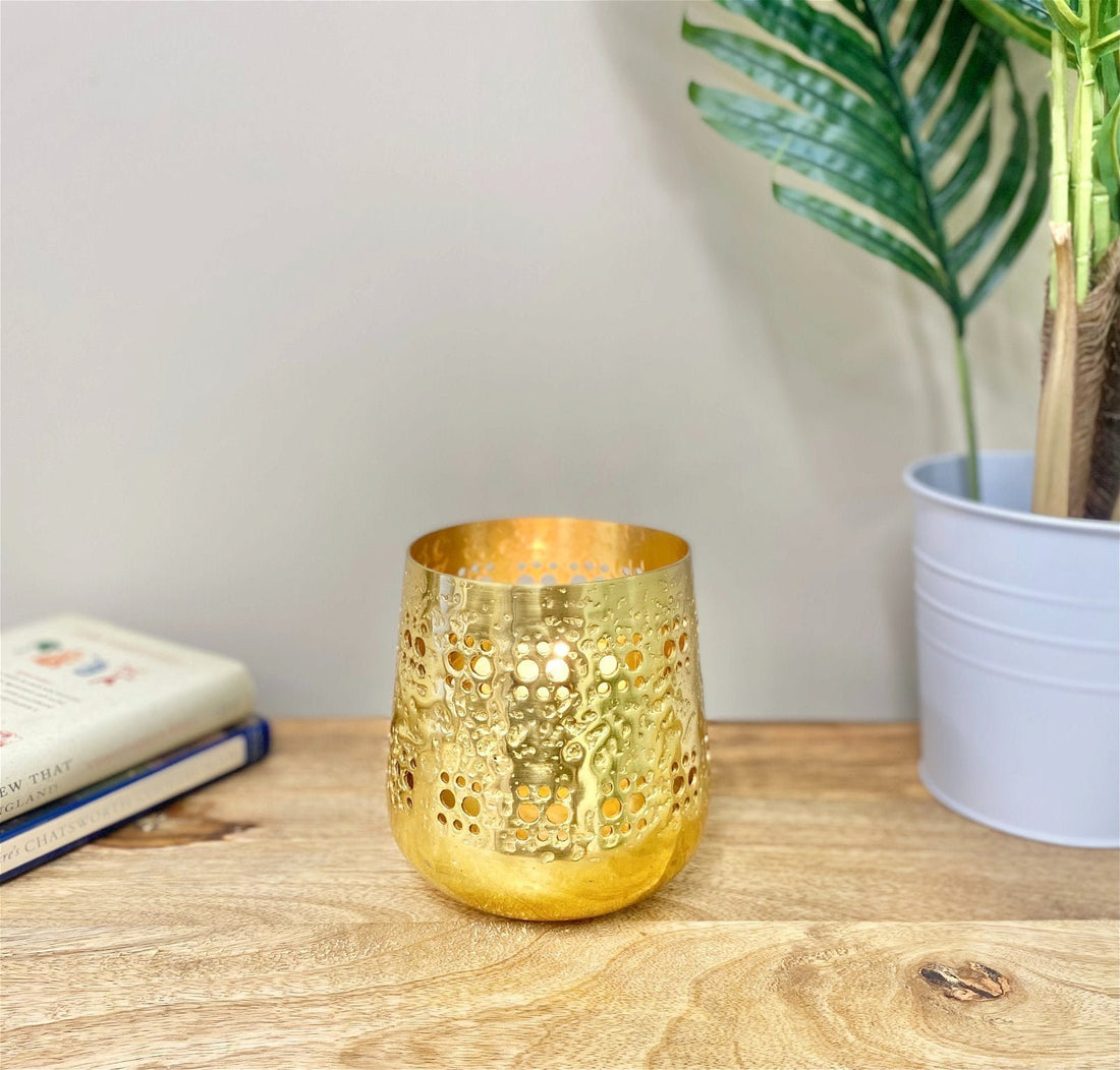 Small Gold Candle Pot 13.5cm - GlenGiftsuk