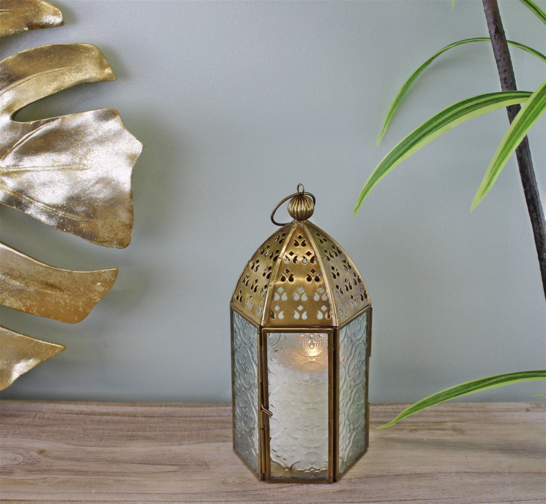 Small Gold Metal Moroccan Style Kasbah Candle Lantern - GlenGiftsuk