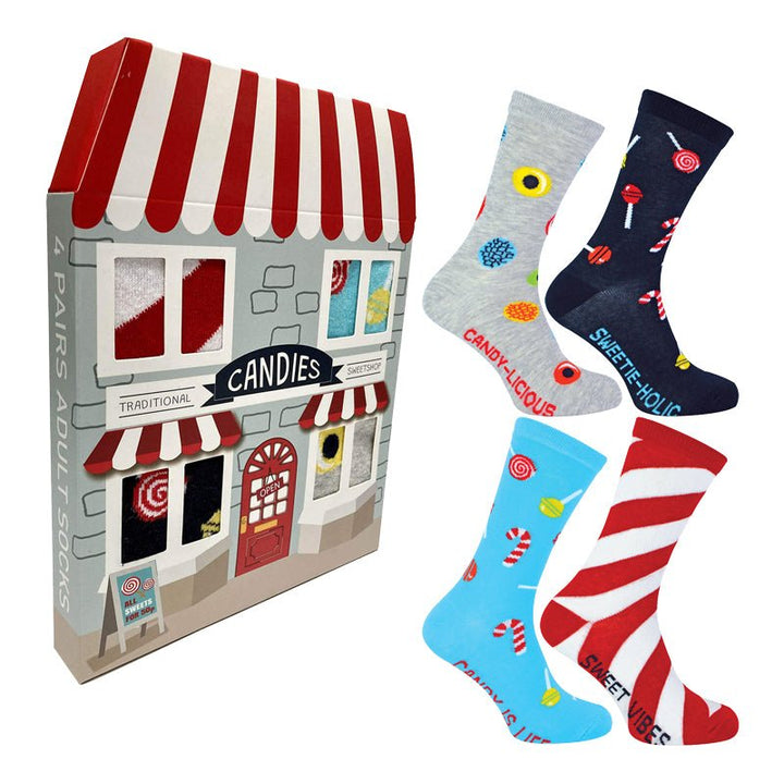 Sweet Shop Socks in Novelty Gift Box 4 Pairs Mens - GlenGiftsuk