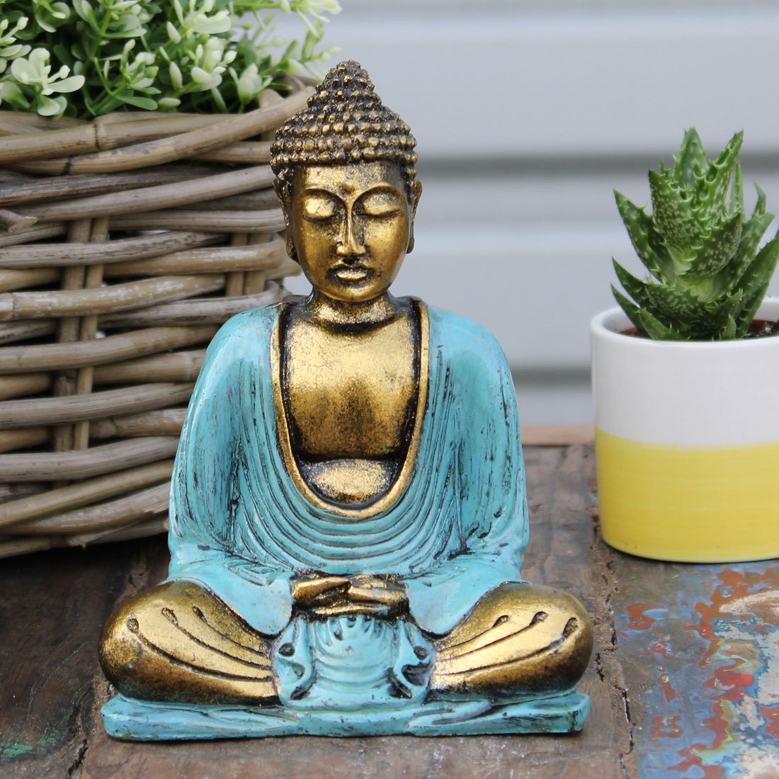 Teal & Gold Buddha - Medium - GlenGiftsuk