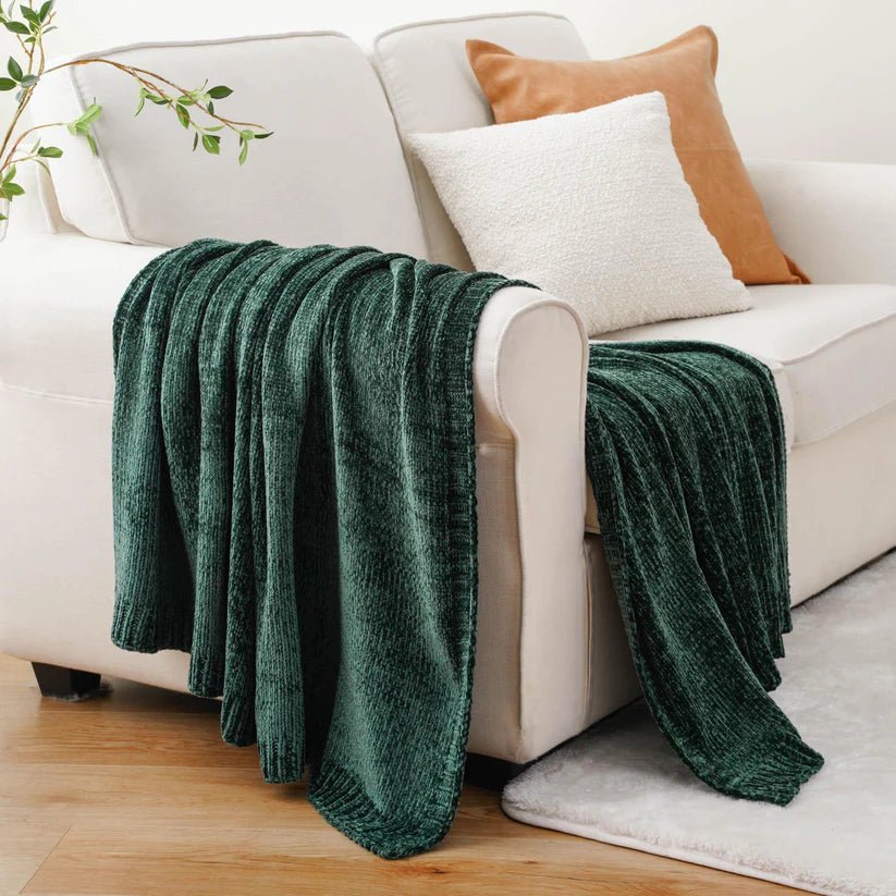 Textured Chenille Knit Throw Blanket - GlenGiftsuk